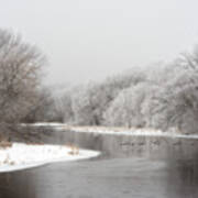 Yahara Winterscape - Yahara River Near Stoughton Wi With Geese Flying Poster