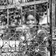 Young Indian Smile - Street Beautiful Girl Portrait Black And White Poster