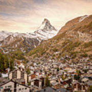 Zermatt Village At Sunrise With The Matterhorn Poster
