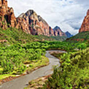 Zion Canyon And The Meandering Virgin River At Dusk Poster