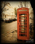 Red Telephone Booth in London England in a Grunge Vintage border ...