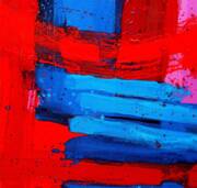 Vibrant Red and Blue Abstraction Art Print by John Nolan