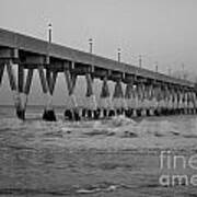 A Black And White Of Johnnie Mercers Pier At Daybreak Art Print