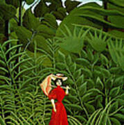 Woman In Red In The Forest Art Print