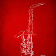 1937 Saxophone Patent Artwork - Red Art Print