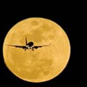 Aeroplane Silhouetted Against A Full Moon Art Print