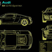 Audi R8 Blueprint #1 Art Print