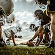 Below View Of American Football Players On A Beginning Of The Match. #1 Art Print