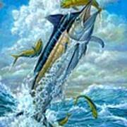 Big Jump Blue Marlin With Mahi Mahi Art Print