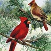 Cardinals In Winter #1 Art Print