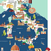 Cartoon Map Of Italy Art Print