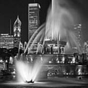 Chicago Fountain At Night #1 Art Print