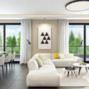 Fresh And Modern White Style Living Room Interior #1 Art Print