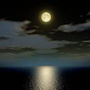 Full Moon Over The Sea #1 Art Print