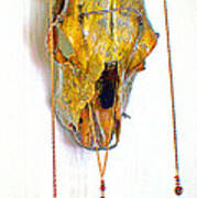 Gold And Black Illuminating Steer Skull Art Print