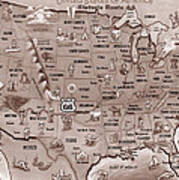 Historic Route 66 Cartoon Map Art Print