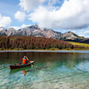 Man Canoeing On Lake, Jasper National Park, Canada #1 Art Print