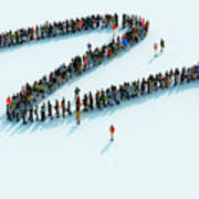 Queue Of People Waiting In A Zigzag Line #1 Art Print