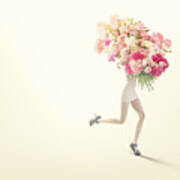 Running Women With Giant Bunch Of Flowers #1 Art Print