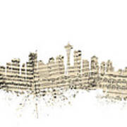 Seattle Washington Skyline Sheet Music Cityscape #1 Art Print