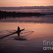 Sunrise On The Montlake Cut Crew Rowing On Calm Waters #2 Art Print