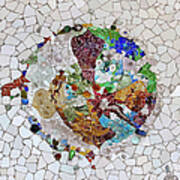 Trencadis Mosaic In Park Guell In Barcelona #1 Art Print