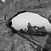 Wide Angle Of Turret Arch Through The North Window In Black And White Art Print