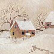 Winter Scene With Farmhouse/ Digitally Altered Art Print