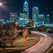 Charlotte City Skyline Night Scene #10 Art Print