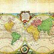 1744 Bowen Map Of The World In Hemispheres Geographicus World Bowen 1744 Art Print