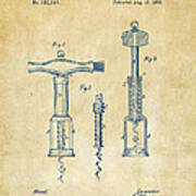 1876 Wine Corkscrews Patent Artwork - Vintage Art Print