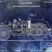 1916 Automobile Fire Apparatus Patent Drawing Blue Art Print
