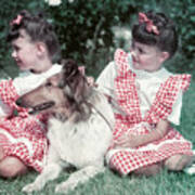 1940s 1950s Twin Girls Wearing Red Art Print
