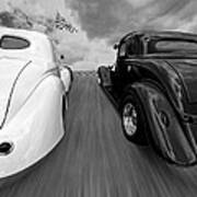 1941 Willys Vs 1934 Ford Coupe In Black And White Art Print