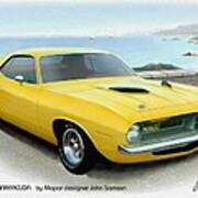 1970 Barracuda Classic Cuda Plymouth Muscle Car Sketch Rendering Art Print