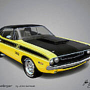 1970 Challenger T-a Muscle Car Sketch Rendering Art Print