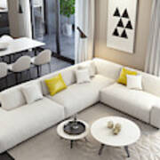 Fresh And Modern White Style Living Room Interior #2 Art Print