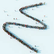 Queue Of People Waiting In A Zigzag Line #2 Art Print