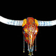 Red And Gold Illuminating Longhorn Skull #1 Art Print