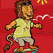 Skateboarding Lion  #1 Art Print