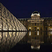 The Louvre Palace And The Pyramid At Night #1 Art Print