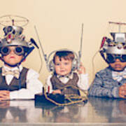 Three Boys Dressed As Nerds With Mind Reading Helmets #2 Art Print