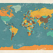 Retro Political Map Of The World Art Print