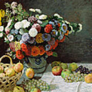 Still Life With Flowers And Fruit #2 Art Print