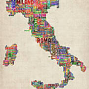 Text Map Of Italy Map Art Print