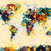 World Map Paint Splashes #4 Art Print