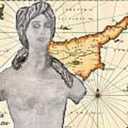 Ancient Cyprus Map And Aphrodite #42 Art Print