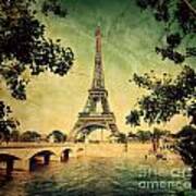 Eiffel Tower And Bridge On Seine River In Paris #5 Art Print