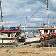 Boats In The Harbour Of Mirissa On The Tropical Island Of Sri Lanka Art Print
