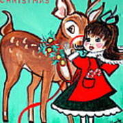 Little Girl With Reindeer Art Print